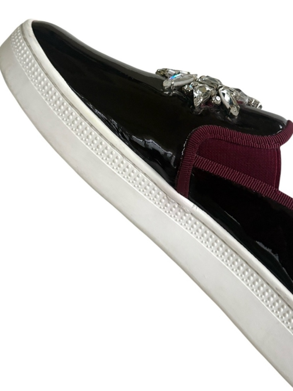 EUC Badgley Mischka Leather Barre Rhinestone Embellished Slip-On Flats Size 8 - Picture 5 of 8